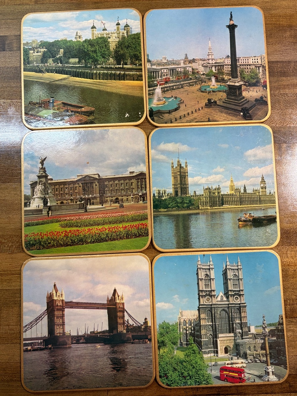 Vintage Win-El-Ware London Landmark Cork-Back Trivet Set       6x6 inches each